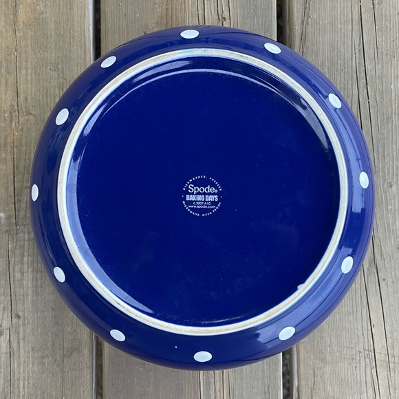 Spode Baking Days 2 Qt Round Covered Casserole Pot Lid Blue White Polka Dot - Picture 12 of 14